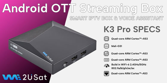 ODM K3 Pro Android IPTV Box Network OTT Streaming Box For Lifetime